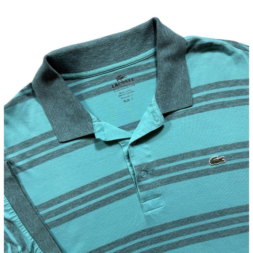 Lacoste Men's Polo Shirt Regular‎ Fit Sz 2XL 7 Green Black Striped SS -1939